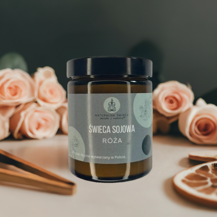 Handgegossene Sojawachskerze „Róża“ 180 ml