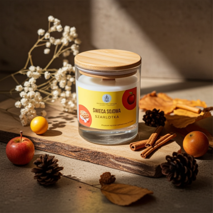 Jesienna świeca naturalna 250 ml Szarlotka – aromat szarlotki i ciepły klimat,