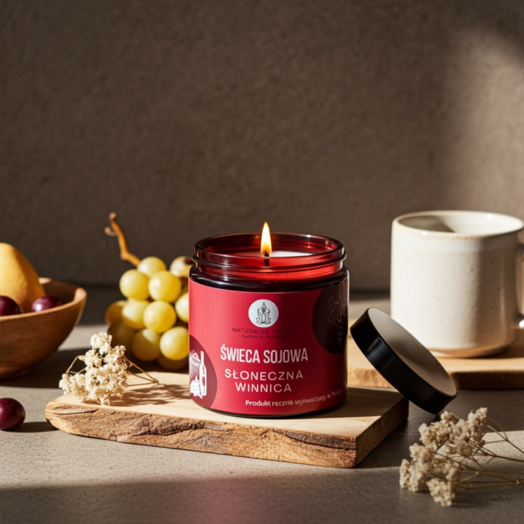 kleine handgemachte Sojakerze sonniges Weingut Naturalna Świeca