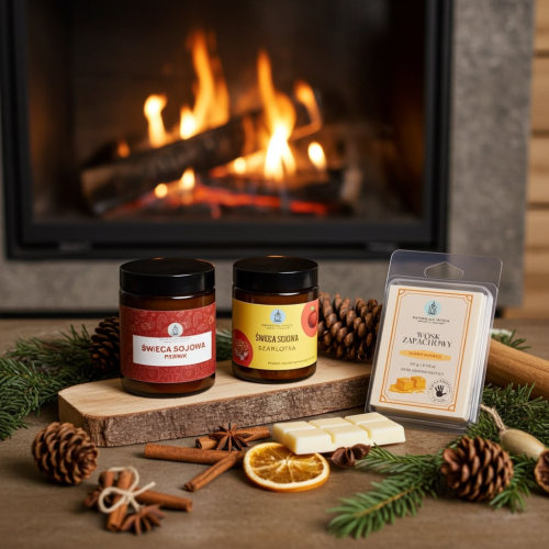 świąteczny zestaw świec sojowych o zapachu piernika i szarlotki
