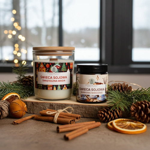 elegancki zestaw świec sojowych i olejku eterycznego – Naturalna Świeca