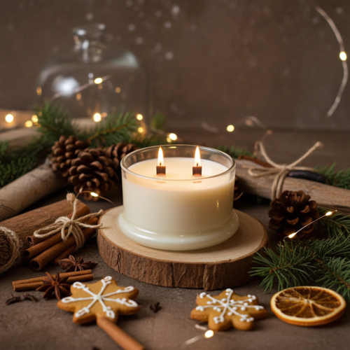Świeca sojowa Premium 500 ml – edycja świąteczna z podwójnym knotem drewnianym