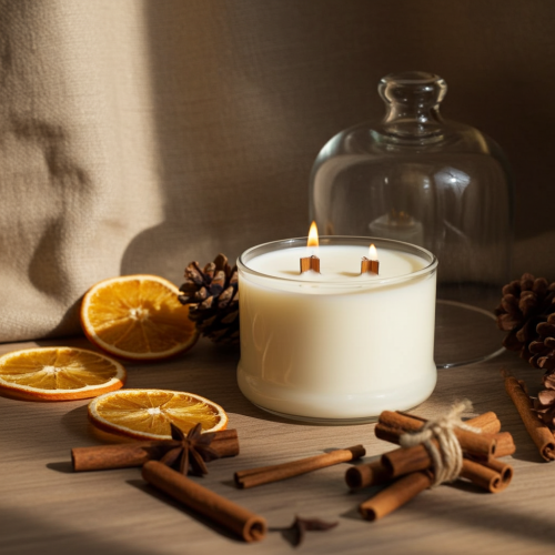 Duża świeca sojowa z drewnianym knotem – naturalna i świąteczna