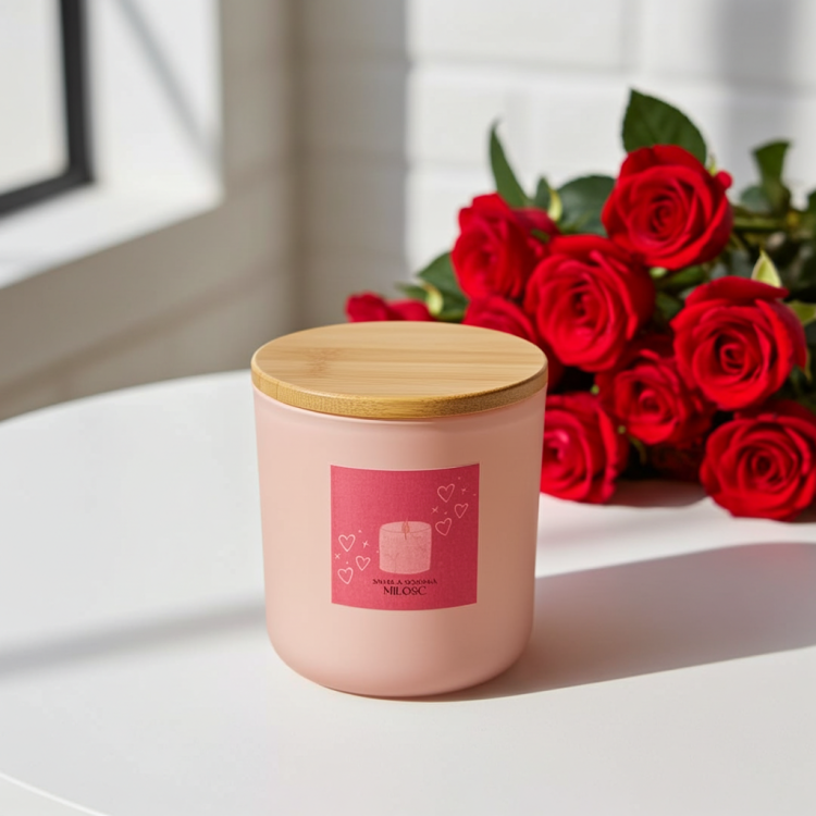 Love soy candle 250 ml in pink matte premium glass