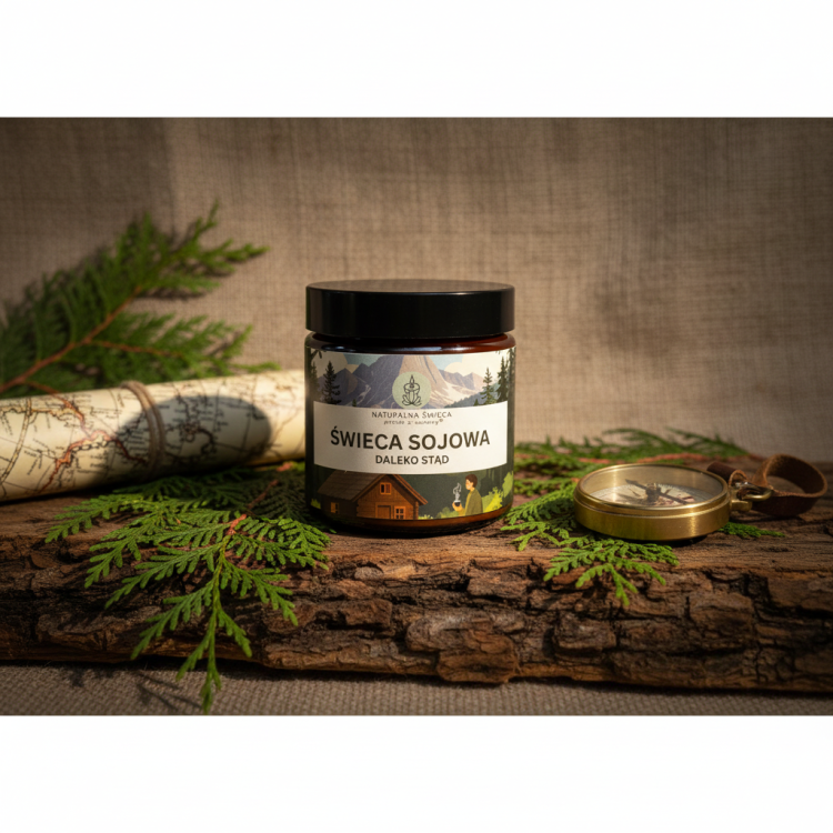 świeca sojowa z drewnianym knotem Daleko stąd