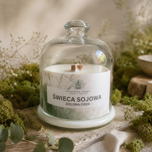 Ręcznie wykonana świeca sojowa premium z drewnianym knotem i szklanym kloszem – luksusowa dekoracja wnętrza Naturalna Świeca prosto z natury