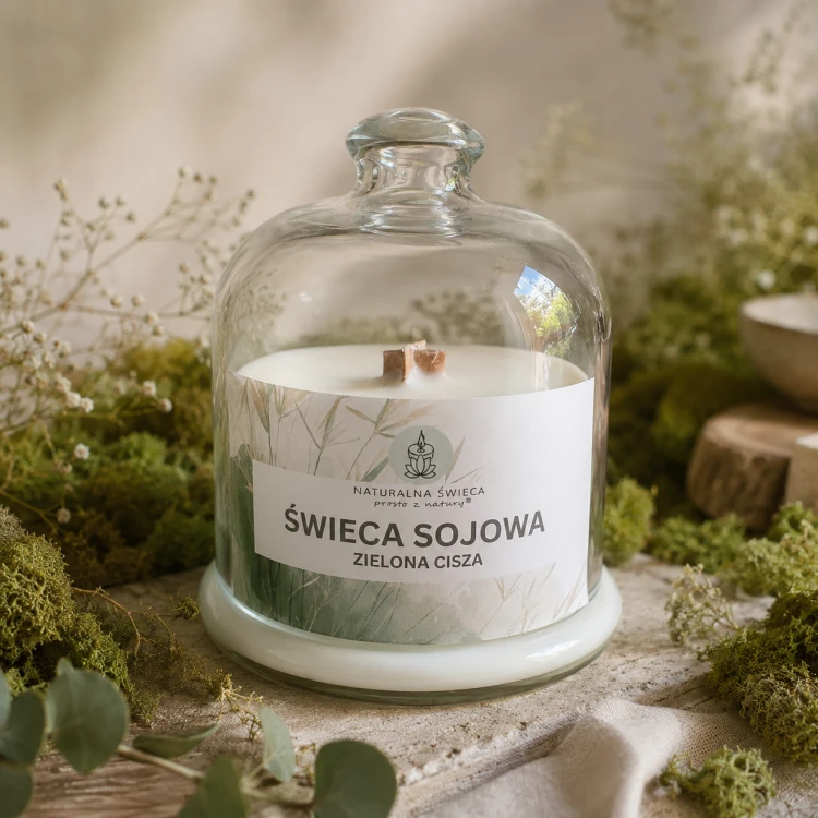 Ręcznie wykonana świeca sojowa premium z drewnianym knotem i szklanym kloszem – luksusowa dekoracja wnętrza Naturalna Świeca prosto z natury