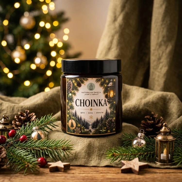 Świąteczna świeca sojowa o zapachu choinki 120 ml