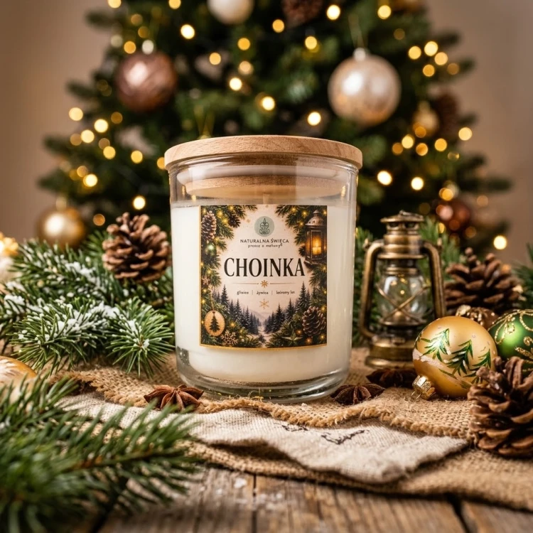 Świąteczna świeca sojowa o zapachu choinki 250 ml