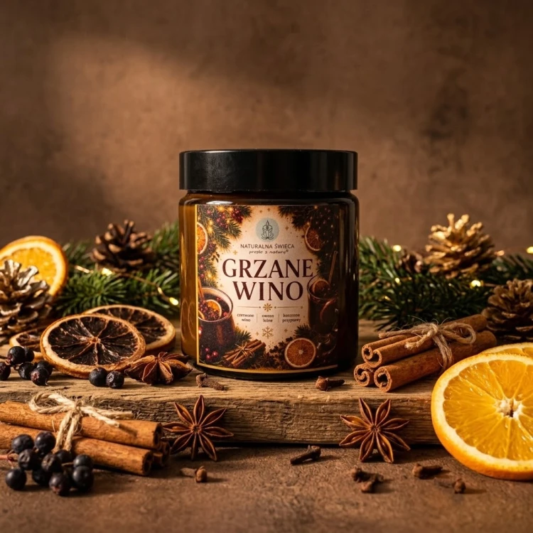 Świąteczna świeca sojowa o aromacie grzanego wina 120 ml