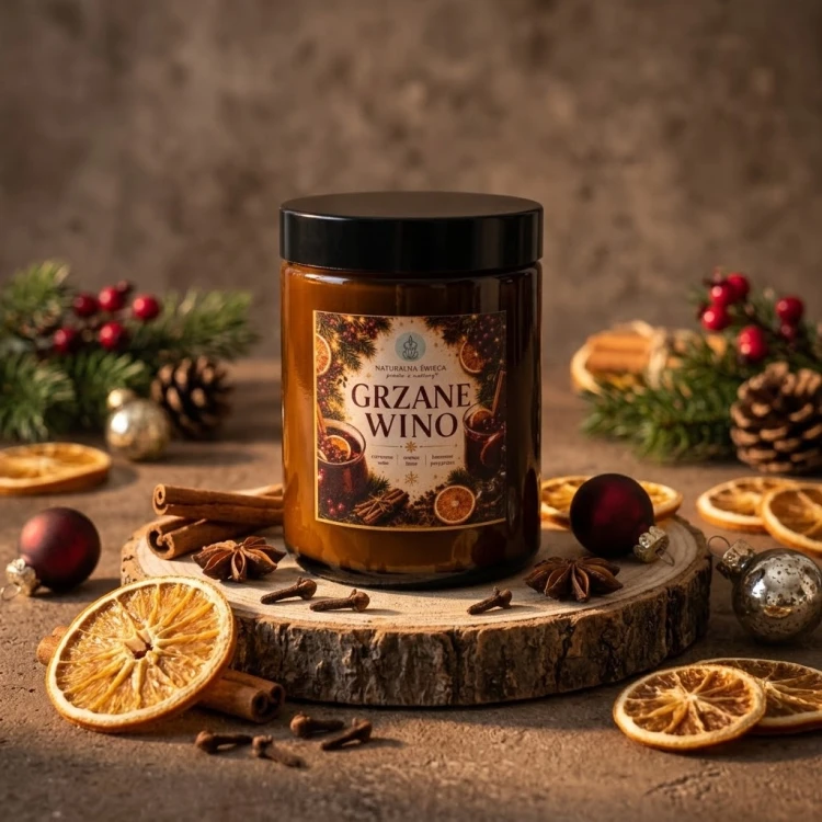 Świeca sojowa GRZANE WINO 180 ml – aromatyczna świeca świąteczna