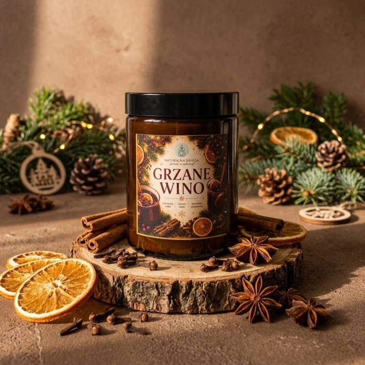Świąteczna świeca sojowa o zapachu grzanego wina 180 ml