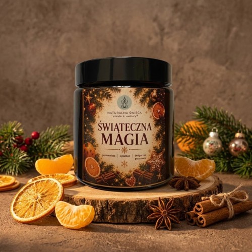 Świeca sojowa ŚWIĄTECZNA MAGIA 120 ml – pomarańcza i cynamon