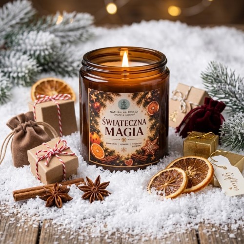 Świeca sojowa ŚWIĄTECZNA MAGIA 180 ml – pomarańcza i cynamon