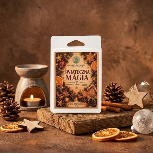 Wosk zapachowy do kominka ŚWIĄTECZNA MAGIA 65 g – pomarańcza i cynamon