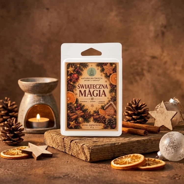 Wosk zapachowy do kominka ŚWIĄTECZNA MAGIA 65 g – pomarańcza i cynamon