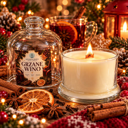 Świeca sojowa Świąteczna Magia 200 ml z kloszem – zapach pomarańczy i cynamonu
